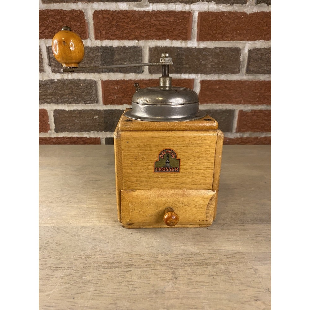 Vintage Armin Trosser Coffee Grinder Wood & Metal Hand Crank Germany